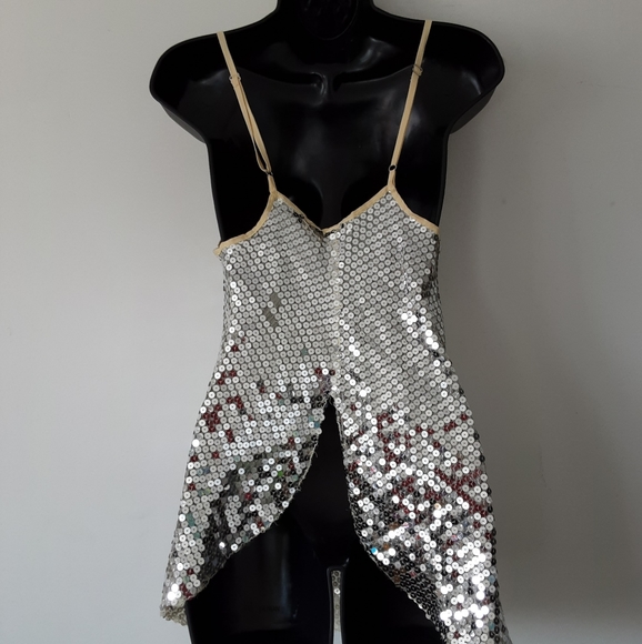 Exquisite Rozae Nichols Silver Sequin Silk Top - Picture 2 of 7